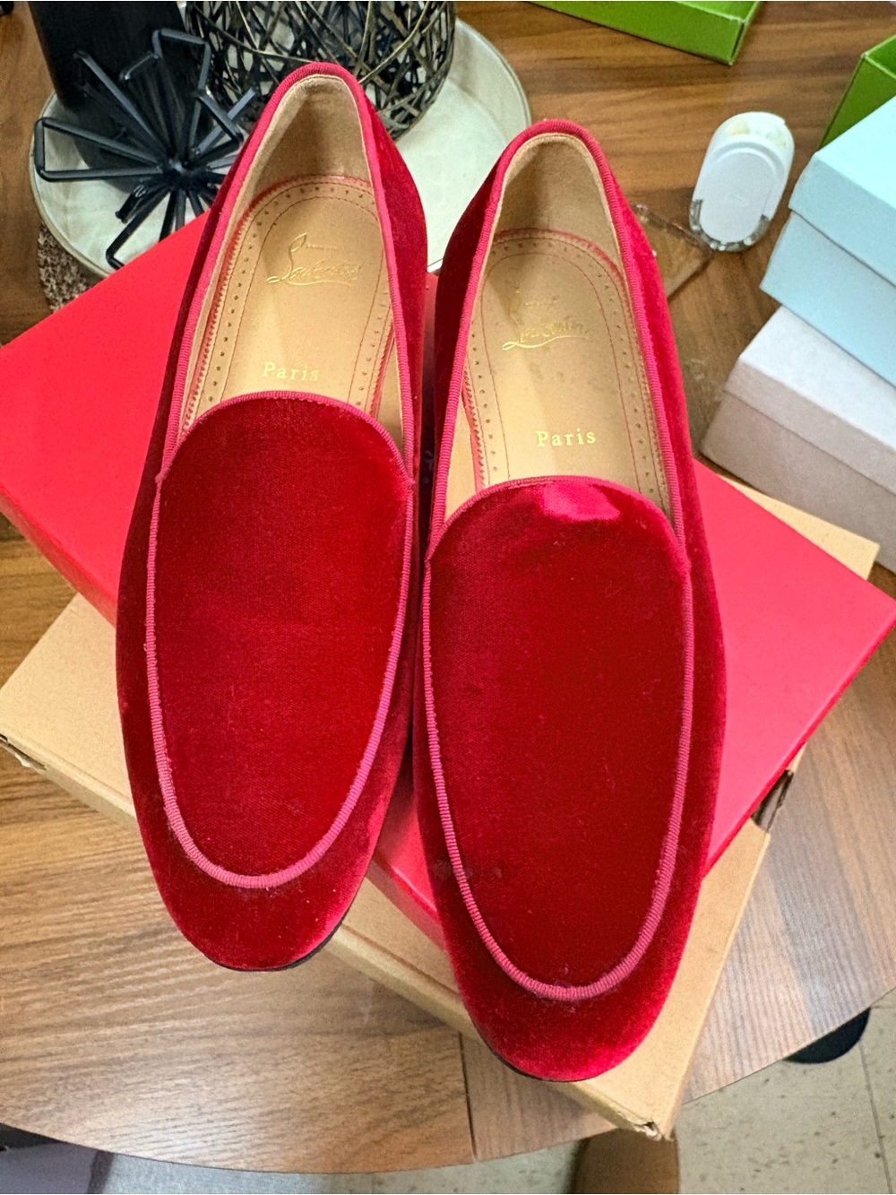 Christian Louboutin Red Velvet Slip-On Loafers